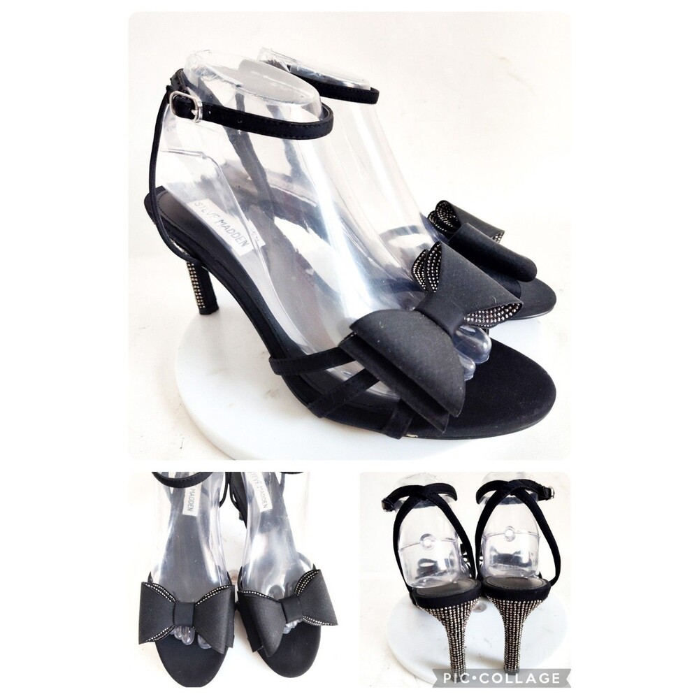 Steve Madden Size 8.5 Open Toe Heels Strappy Rhinestones Formal Dressy Pumps Bow